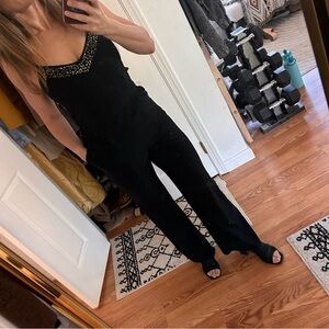 Guess black fitted flare Jumper Onesie pantsuit Jumpsuit tank silver studded 2